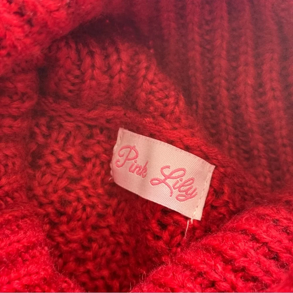 Pink Lily Red Cable Knit Chunky Turtleneck Sweater Women’s Size Small